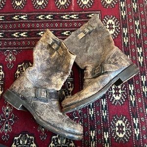Brown FRYE Veronica Short Distressed Leather Boot